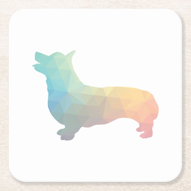 Corgi Dog Geometric Pattern Silhouette Pastel Square Paper Coaster (Front)