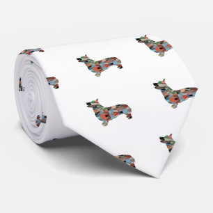 Corgi Dog Geometric Pattern Silhouette Plaid Tie