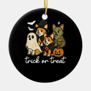 Corgi Dog Halloween Costume Spooky Ceramic Ornament