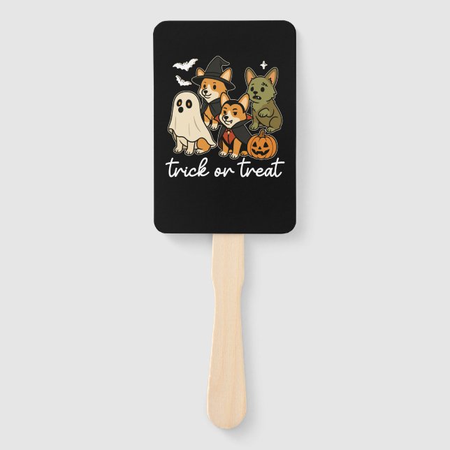 Corgi Dog Halloween Costume Spooky Hand Fan (Front)