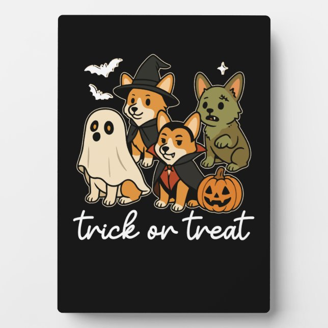 Corgi Dog Halloween Costume Spooky Plaque (Front)