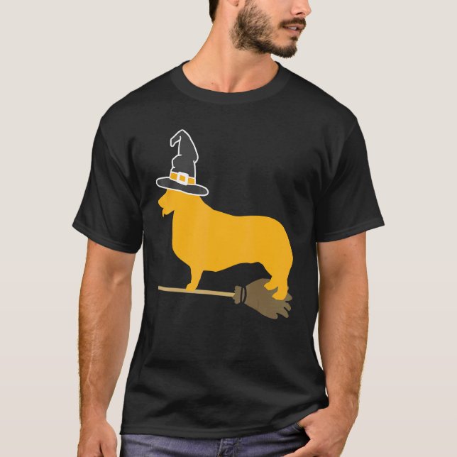Corgi Dog Halloween Witch T-Shirt (Front)