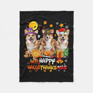 Corgi Dog Happy Halloween Thanksgiving Merry Chris Fleece Blanket