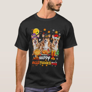 Corgi Dog Happy Halloween Thanksgiving Merry Chris T-Shirt