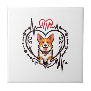 Corgi Dog Heart Heartbeat Ekg Bow Tie Paws Ceramic Tile