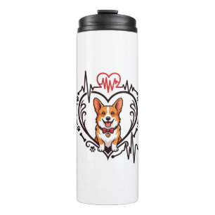 Corgi Dog Heart Heartbeat Ekg Bow Tie Paws Thermal Tumbler