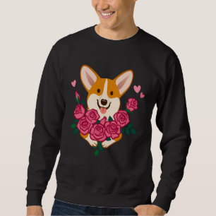 Corgi dog holding a bouquet of roses women Valenti Sweatshirt