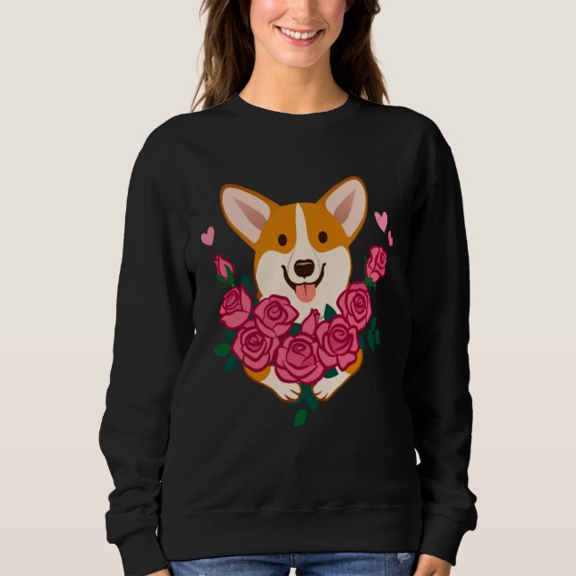 Corgi dog holding a bouquet of roses women Valenti Sweatshirt (Front)