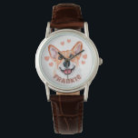 Corgi Dog Illustration With Hearts and Name Watch<br><div class="desc">You love your Corgi so much you want the world to know! Add your fur baby’s name to this personalised watch and show it to all. Be a proud Corgi mum! It’s a great gift idea for anyone with a Corgi.</div>