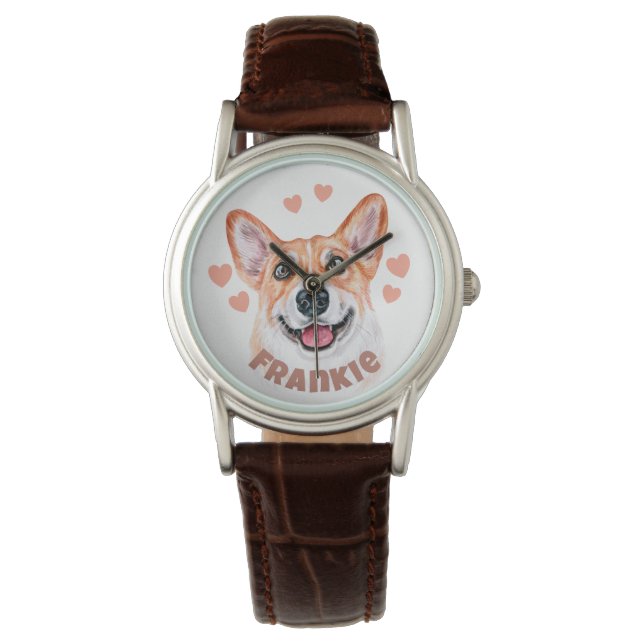 Corgi Dog Illustration With Hearts and Name Watch (Front)