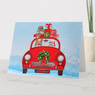 Corgi Dog In Car With Santa Claus  Card