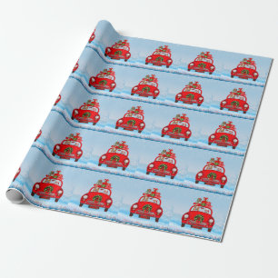 Corgi Dog In Car With Santa Claus Wrapping Paper