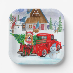 Corgi Dog In Christmas Delivery Truck Snow Paper Plate