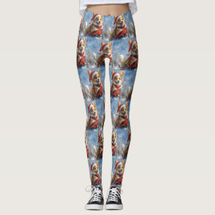 Corgi Dog in Sledge Let it Snow Christmas Leggings