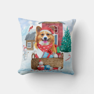Corgi Dog In snow Christmas Dog House Cushion