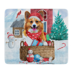 Corgi Dog In snow Christmas Dog House Cutting Board