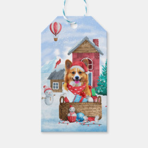 Corgi Dog In snow Christmas Dog House  Gift Tags