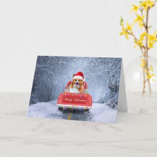 corgi Dog in Snow sitting in Christmas Truck Card