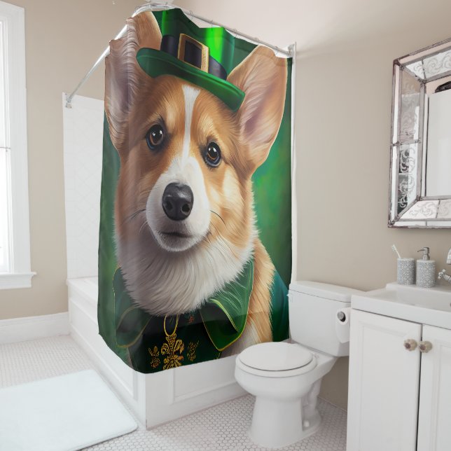 Corgi Dog in St. Patrick's Day Dress Shower Curtain (In Situ)
