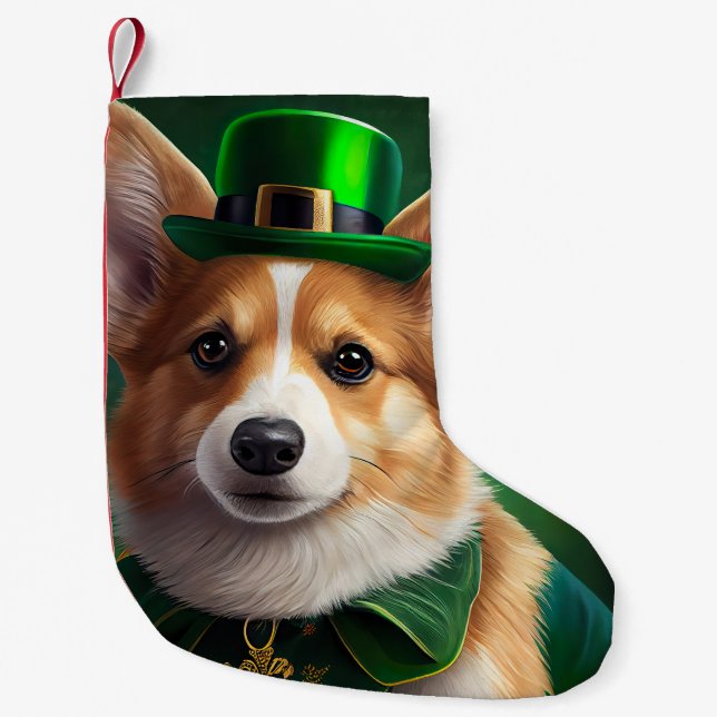 Corgi Dog in St. Patrick's Day Dress Small Christmas Stocking (Front)