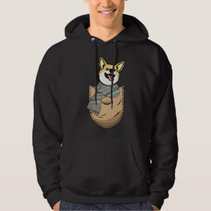 Corgi Dog In The Pocket With A Winter Scarf Black  Hoodie