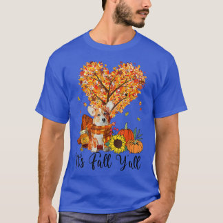 Corgi Dog Its Fall Yall Pumpkin Spice Fall Leaves T-Shirt