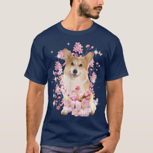 Corgi Dog Japanese Cherry Blossom Sakura Flower T-Shirt