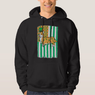 Corgi Dog Leprechaun American Irish Flag St Patric Hoodie