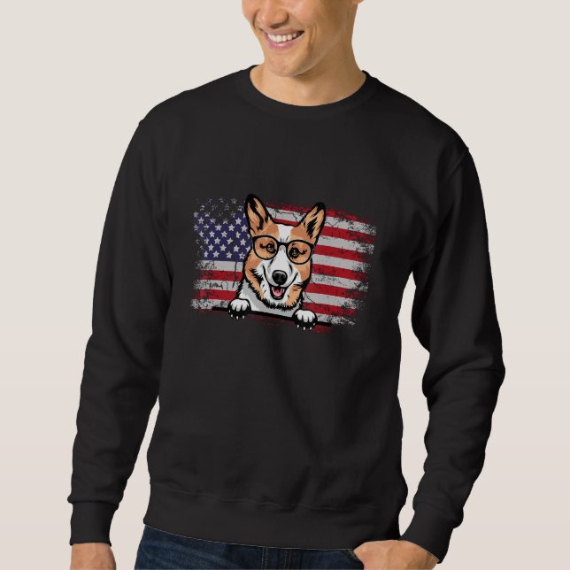 Corgi Dog Lover American Flag 4th of July Sweatshirt (Front)