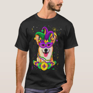 Corgi Dog Lover Mardi Gras Carnival Funny Mask Bea T-Shirt