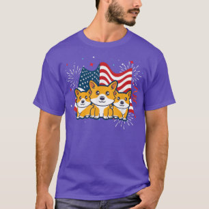 Corgi Dog Lover T Corgi American Flag 4th of July T-Shirt