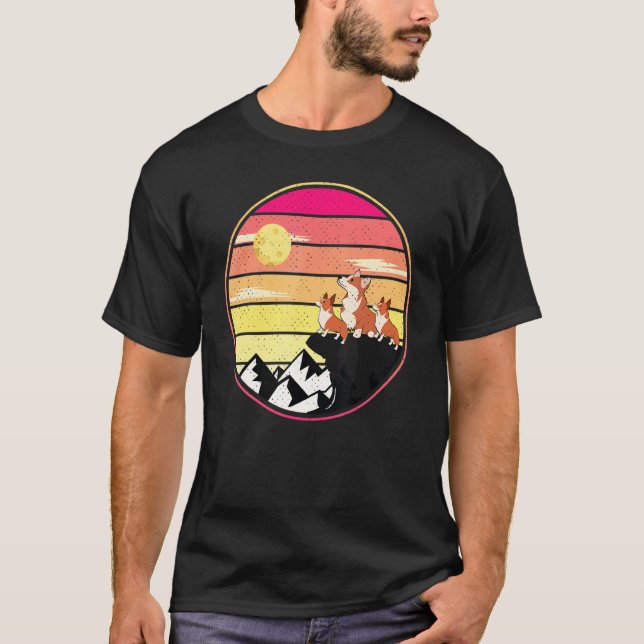 Corgi Dog Lover Tee Funny Three Corgi Moon Wolf Pa (Front)