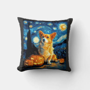 Corgi Dog Lovers Painting of van gogh starry night Cushion