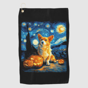 Corgi Dog Lovers Painting of van gogh starry night Golf Towel