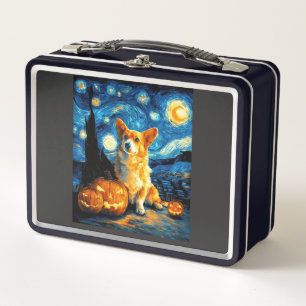 Corgi Dog Lovers Painting of van gogh starry night Metal Lunch Box