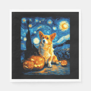 Corgi Dog Lovers Painting of van gogh starry night Napkin