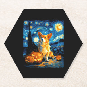 Corgi Dog Lovers Painting of van gogh starry night Paper Coaster