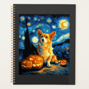 Corgi Dog Lovers Painting of van gogh starry night Planner