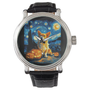 Corgi Dog Lovers Painting of van gogh starry night Watch