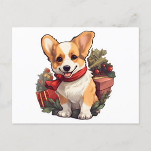 Corgi dog Merry Christmas and Happy New Year Holiday Postcard