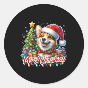 Corgi Dog Merry Christmas Corgmas Matching Christm Classic Round Sticker