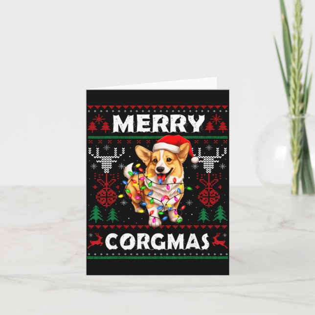 Corgi Dog Merry Corgmas Santa Corgi Ugly Christmas Card (Front)