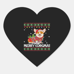 Corgi Dog Merry Corgmas Santa Corgi Ugly Christmas Heart Sticker