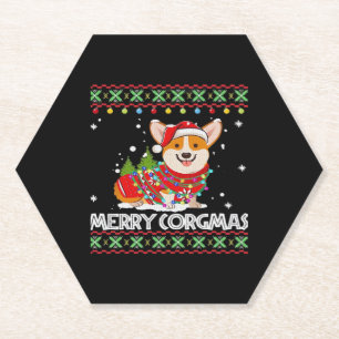 Corgi Dog Merry Corgmas Santa Corgi Ugly Christmas Paper Coaster