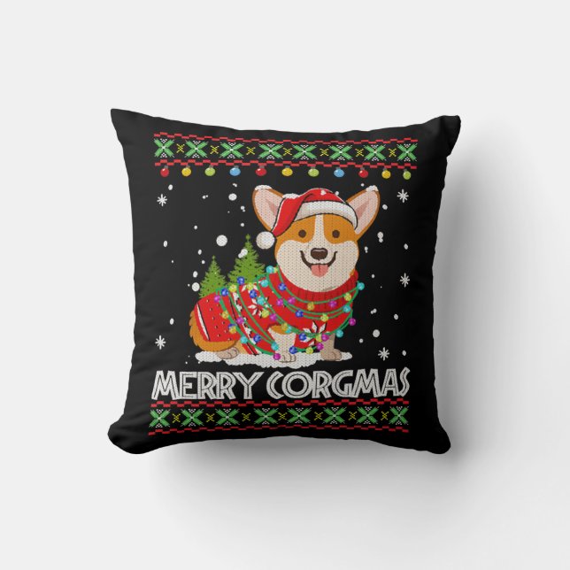Corgi Dog Merry Corgmas Santa Cushion (Front)