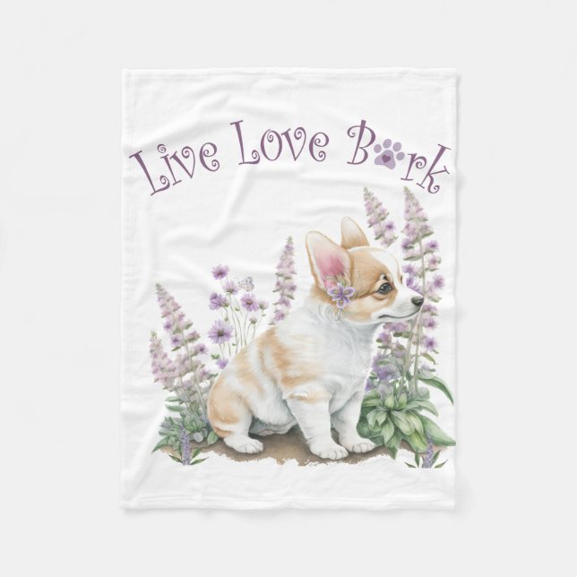 Corgi Dog Mum Floral Fleece Blanket (Front)
