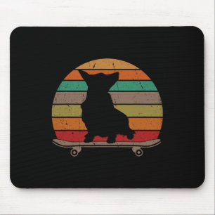 Corgi Dog On Skateboard Vintage Retro Funny Skateb Mouse Pad