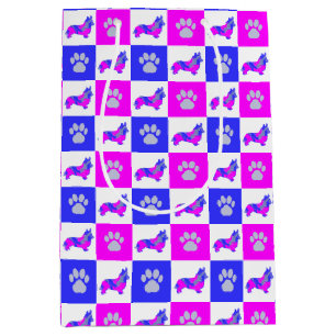 Corgi Dog & Paw Hot Pink & Blue Medium Gift Bag