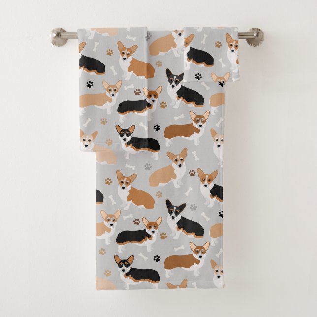 Corgi Dog Paws and Bones Bath Towel Set (Insitu)