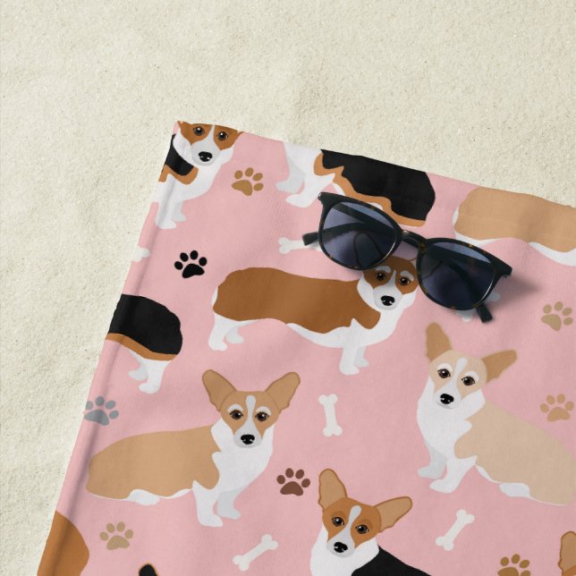 Corgi Dog Paws and Bones Beach Towel (In Situ)